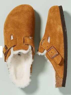 Birkenstock Boston Clogs Shearling in Mink Suede Leather. Size 38 EU, 8-8.5 US.